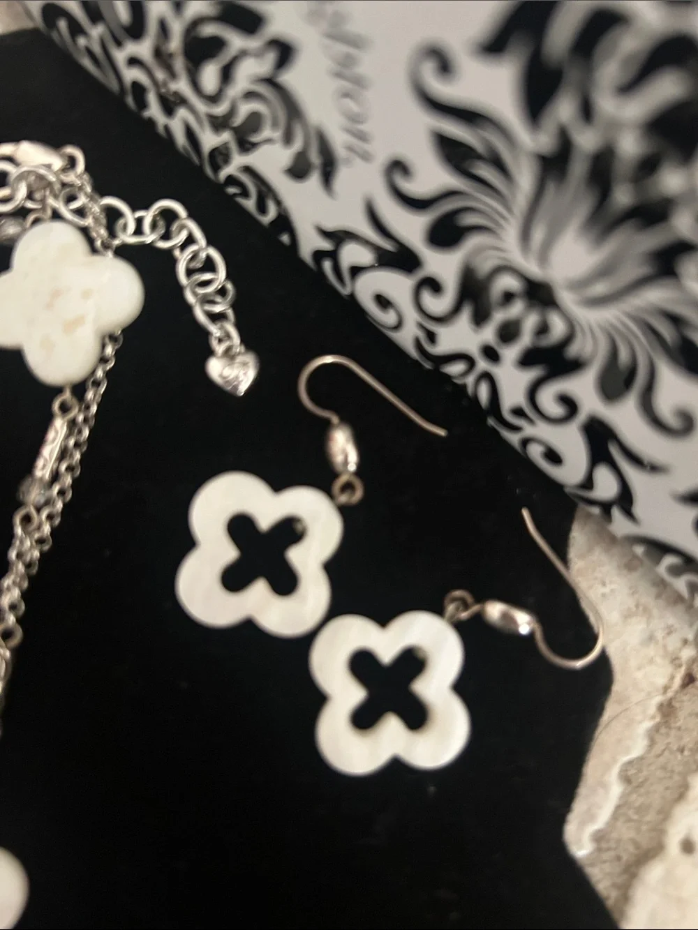 Brighton Silver Chain Necklace with White Clover Motifs